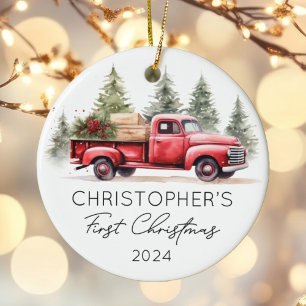 Baby First Christmas Red Truck Foto Keramik Ornament