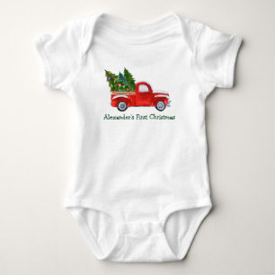 Baby First Christmas Red Truck Green Name Strampler