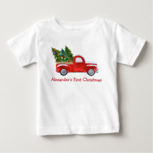Baby First Christmas Red Truck Roter Name T-shirt