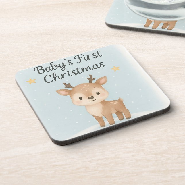 Baby first Christmas reindeer cute festive nursery Getränkeuntersetzer (Linke Seite)