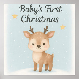 Baby first christmas reindeer nursery wall poster