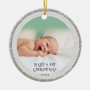 Baby First Christmas Rhinestones Tree Snowflakes Keramik Ornament