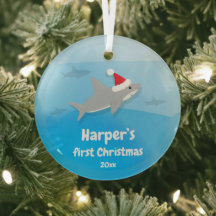 Baby First Christmas Shark Glass Ornament