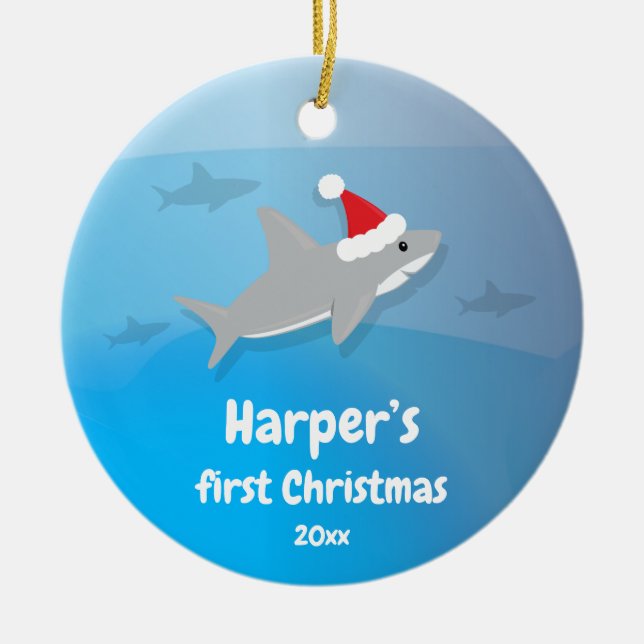 Baby First Christmas Shark Keramik Ornament (Vorne)