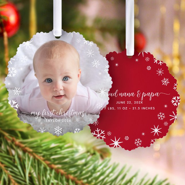 Baby First Christmas Snowflage Großeltern Skript Ornament Karte (Von Creator hochgeladen)