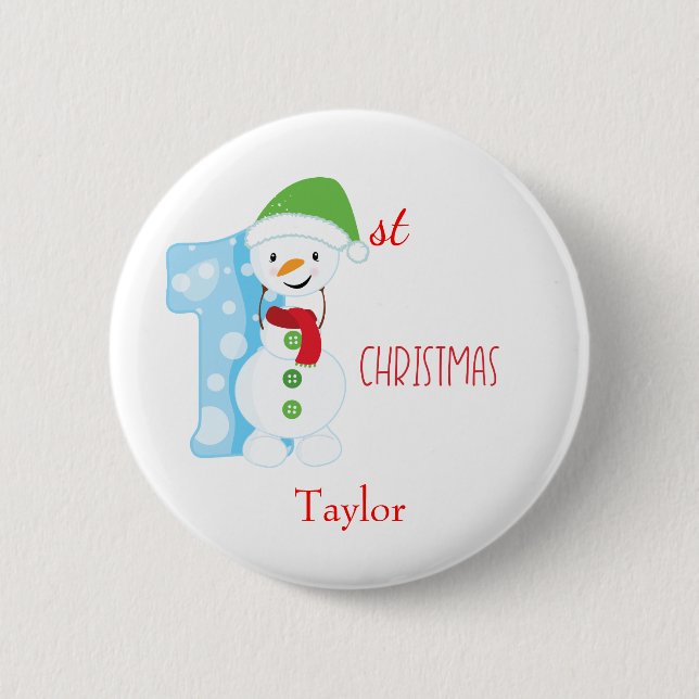 Baby First Christmas Snowman Button (Vorderseite)