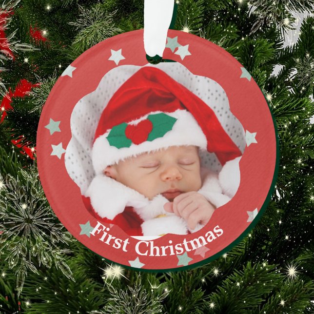 Baby First Christmas Stars auf Red Foto Ornament (Von Creator hochgeladen)