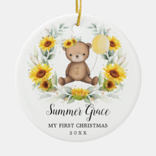 Baby First Christmas Teddy Bear Sonnenblumenblume Keramik Ornament