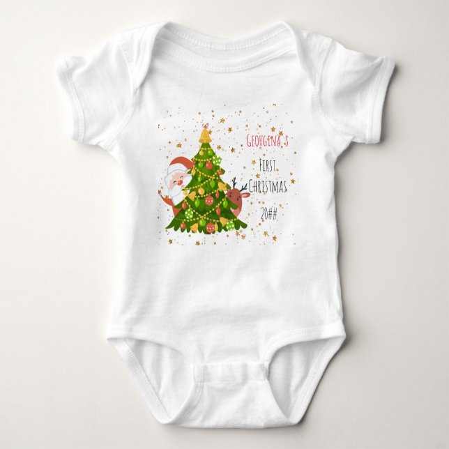Baby First Christmas Tree Personalisiert Santa Baby Strampler (Vorderseite)