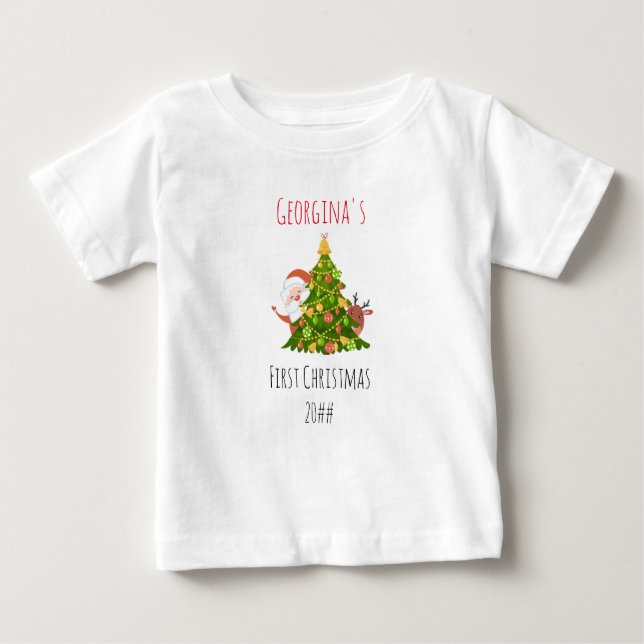 Baby First Christmas Tree Personalisiert Santa Baby T-shirt (Vorderseite)