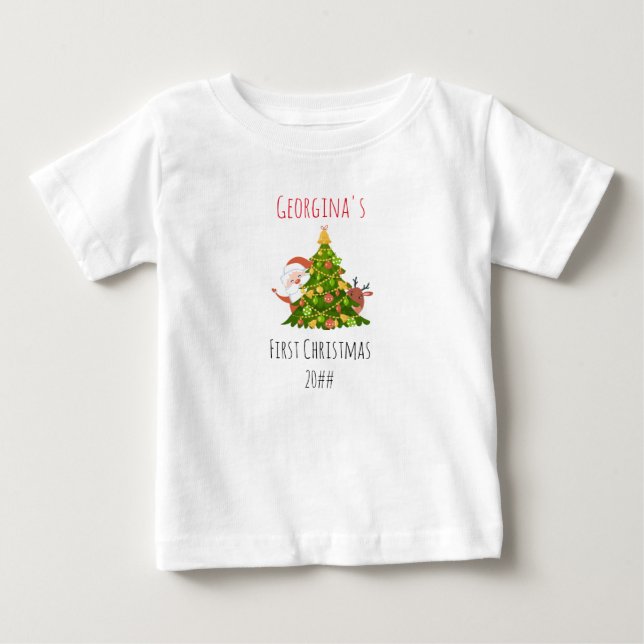 Baby First Christmas Tree Personalisiert Santa T-shirt (Vorderseite)