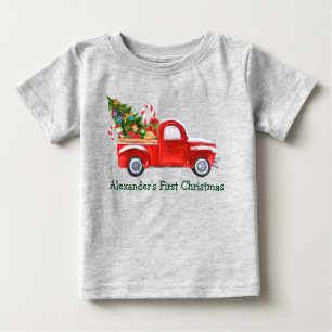 Baby First Christmas Truck Candy Canes Gray Baby T-shirt