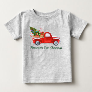 Baby First Christmas Truck Candy Canes Gray T-shirt