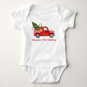 Baby First Christmas Truck Candy Canes Red Baby Strampler