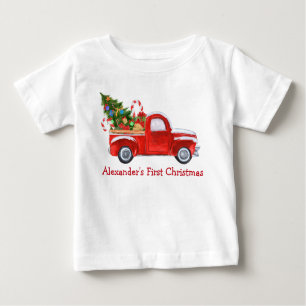 Baby First Christmas Truck Candy Canes Red Baby T-shirt