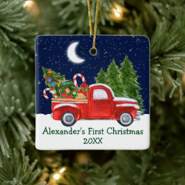 Baby First Christmas Truck Forest Stars Keramikornament