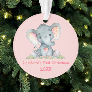 Baby First Christmas Wasserfarbe Elephant Pink Ornament