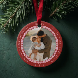 Baby First Christmas Wavy Modernes Minimal 2 Foto Keramik Ornament