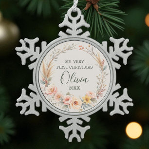 Baby First Christmas Wildblume Boho Personalize Schneeflocken Zinn-Ornament