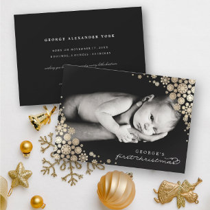 Baby First Christmas Winter Snowflakes Foto Birth Feiertagskarte
