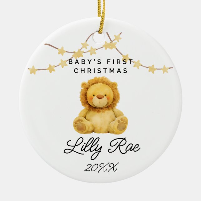 Baby First Christmas Woodland Animal Lion Unisex Keramik Ornament (Vorne)