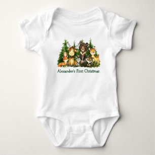 Baby First Christmas Woodland Forest Animes Baby Strampler