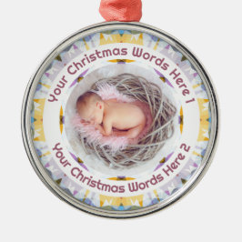 Baby First Christmas Yellow Purple Photo Keepsake Ornament Aus Metall