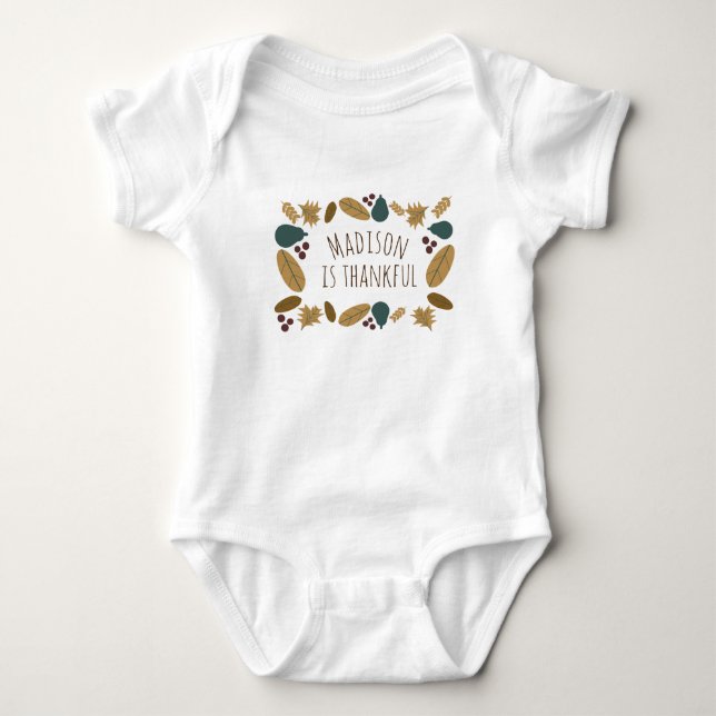 Baby First Erntedank Babys Name ist dankbar Strampler (Vorderseite)