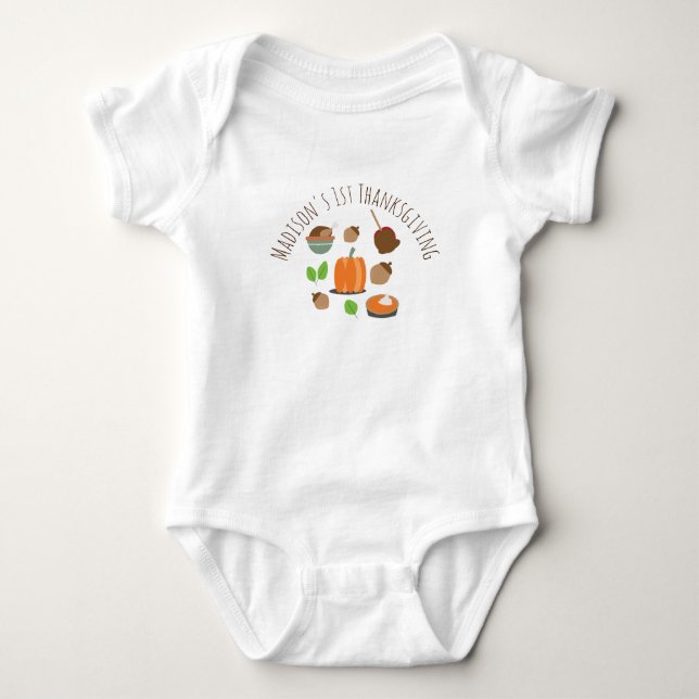Baby First Erntedank Pumpkin Pie Türkei Abendessen Strampler (Vorderseite)