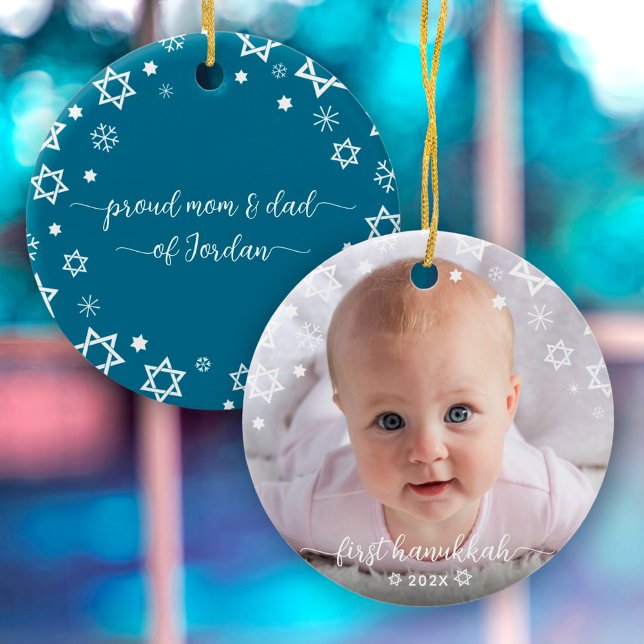 Baby First Hanukkah Stars Snowflakes Neue Eltern Keramik Ornament (Von Creator hochgeladen)