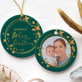Baby First Merry Little Christmas Foto Gold Star Keramik Ornament