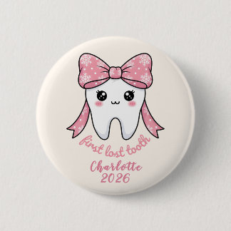 Baby First Tooth Pink Bow Milestone Kawaii Tooth Button