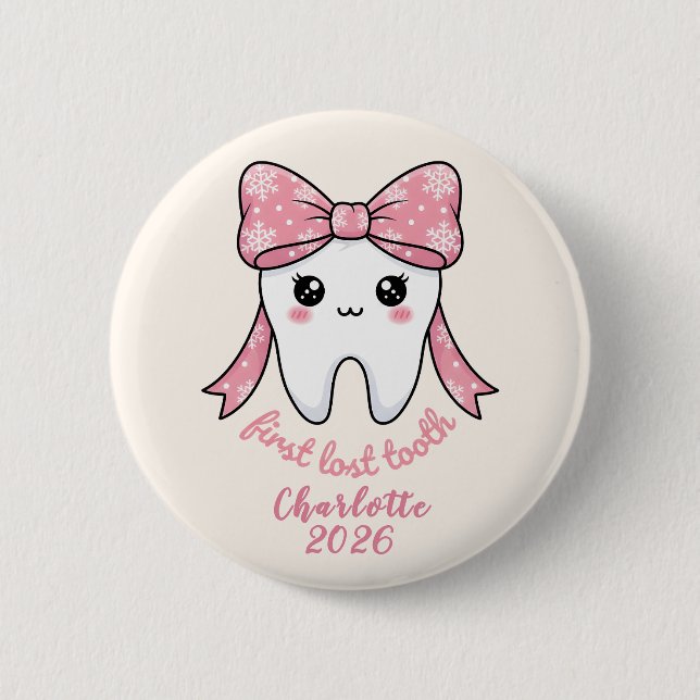 Baby First Tooth Pink Bow Milestone Kawaii Tooth Button (Vorderseite)