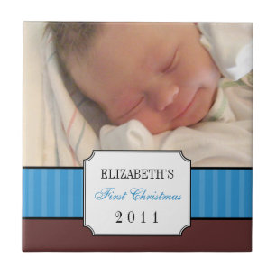 Baby First Weihnachten blaue Band Strip Keepake Fliese