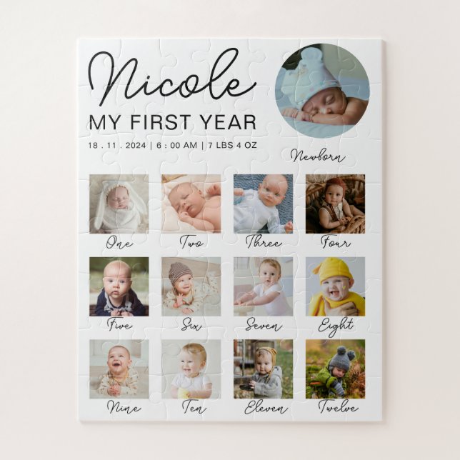 Baby First Year 12 Monate Foto Collage Modern Puzzle (Vertikal)
