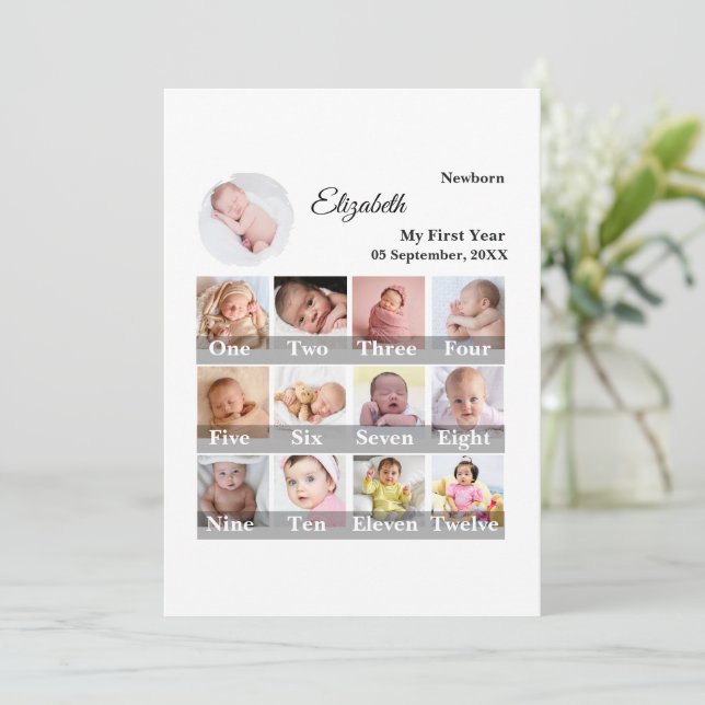 Baby First Year 12 Month Photo Collage  Milestone (Stehend Vorderseite)