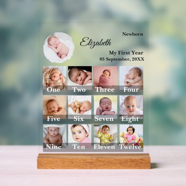Baby First Year 12 Month Photo Collage  Milestone Acrylschild (Neutral)