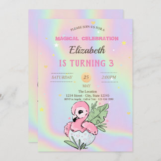 Baby Flamingo, holografischer Geburtstag Einladung