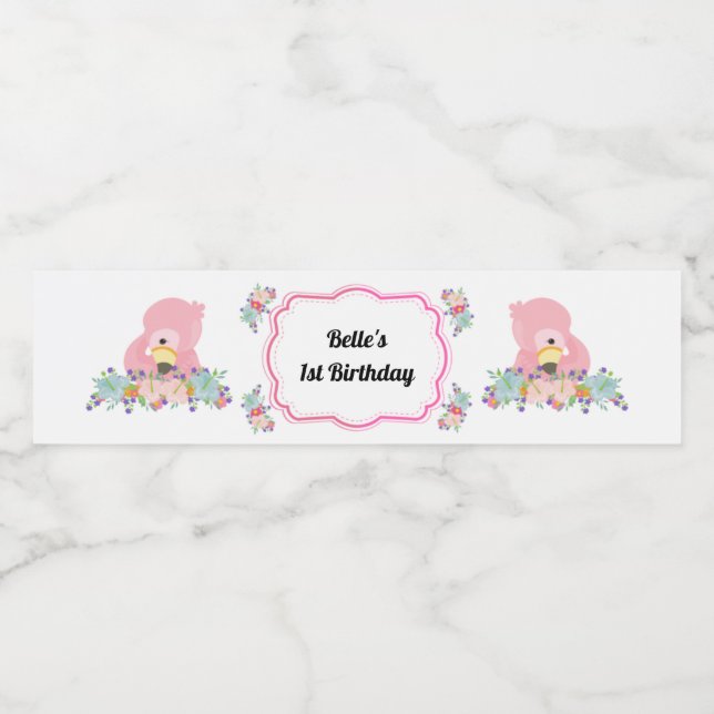 Baby Flamingo Party Water Flasche Label Wasserflaschenetikett (Einzelnes Label)