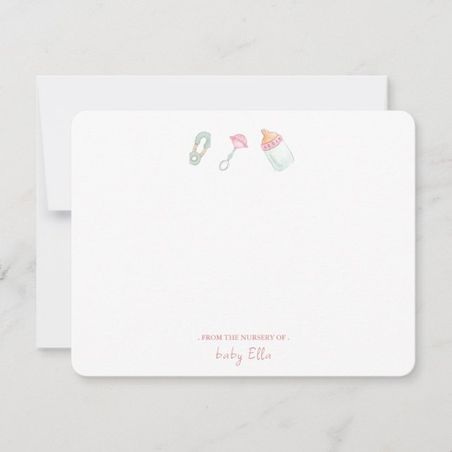 Baby Flasche & Rattle aus dem Kinderzimmer Flat Dankeskarte (Vorderseite)