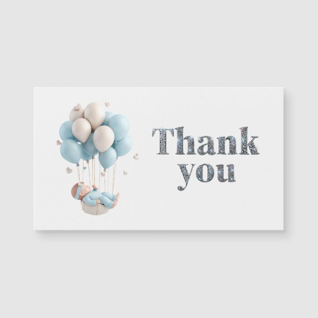 Baby Floating mit Ballons Diamond Danke Magnetkarte (Vorderseite)
