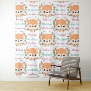 Baby Floral Fox Individuelle Name Ombre Muster Wandteppich