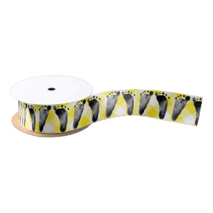 Baby Footprints auf Yellow Gingham Satin Ribbon Satinband