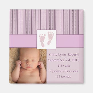 Baby Footprints Birth - Pink Magnet