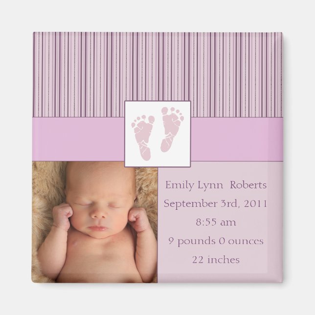 Baby Footprints Birth - Pink Magnet (Vorne)
