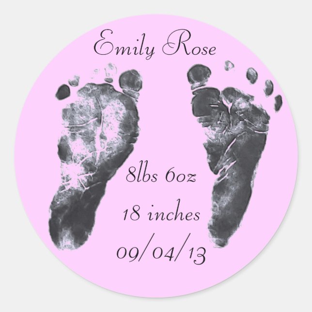 Baby Footprints Birth Stats Runder Aufkleber (Vorderseite)