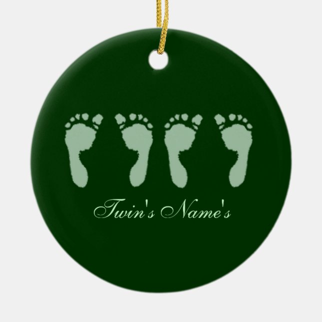 Baby Footprints (Green Twins) (Doorhanger) Keramik Ornament (Vorne)