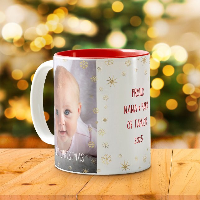 Baby Foto 1 Weihnachtsgroßeltern Schneeflocken Zweifarbige Tasse (Von Creator hochgeladen)