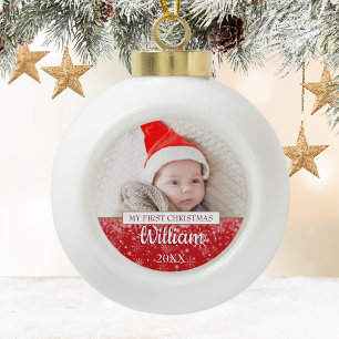 Baby Foto 1. Weihnachtsskriptschneeflocken Keramik Kugel-Ornament