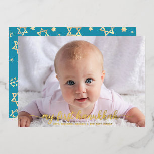 Baby Foto 1st Hanukkah Star von David Real Gold Folien Feiertagskarte